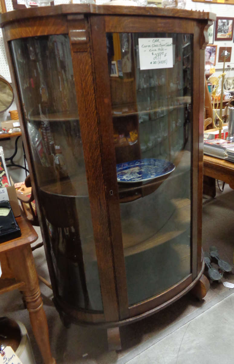 Oak Triple Curve Glass China Cabinet Circa 1900 Antique Warehouse