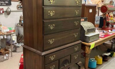 $325 Red & Ochre grain painted blanket chest by #26 D&D