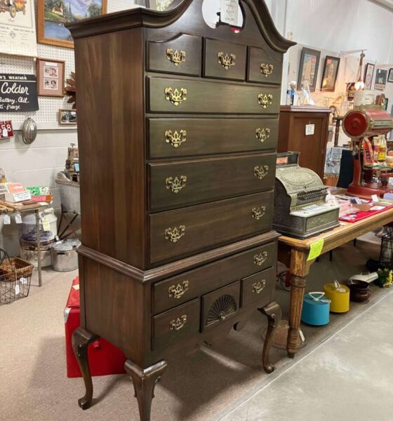 $325 Red & Ochre grain painted blanket chest by #26 D&D