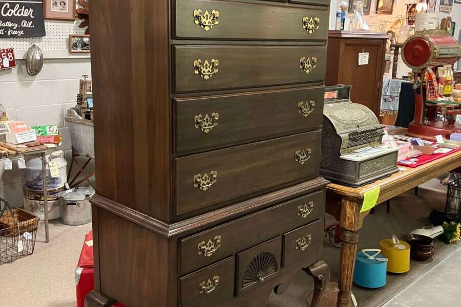 $325 Red & Ochre grain painted blanket chest by #26 D&D